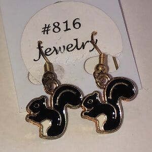 Black Enamel and Gold Tone Boho Squirrel Earrings